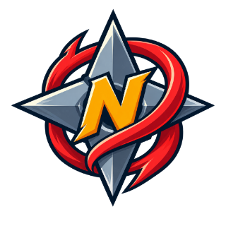 The NinjaPVP icon: a gold N on a steel four-pointed shuriken wrapped in a red ribbon
