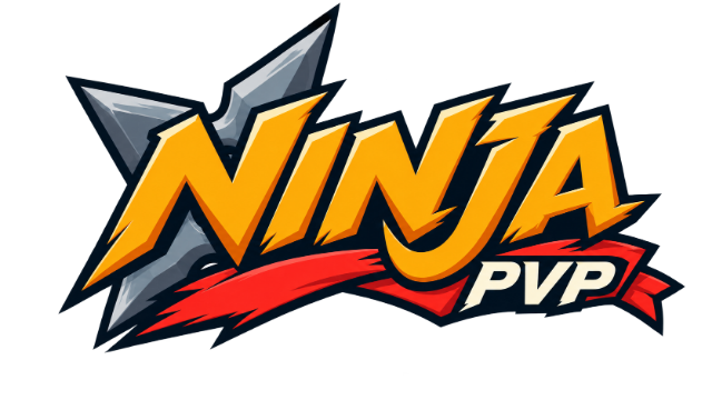 The NinjaPVP wordmark: the word NINJA in gold over a steel shuriken, with PVP on a red ribbon