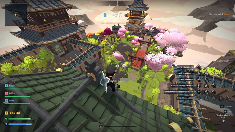 Cherry blossom ridge in Ninja PvP with a red torii gate and blossom trees seen from a rooftop